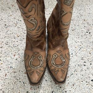 Corral horseshoe brown cowboy cowgirl boots 9 western rodeo